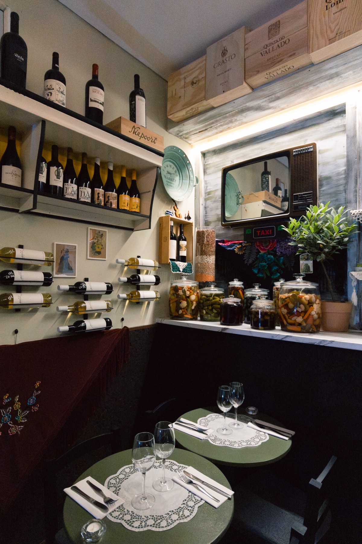 Noémia's interior dining room with wine cellar